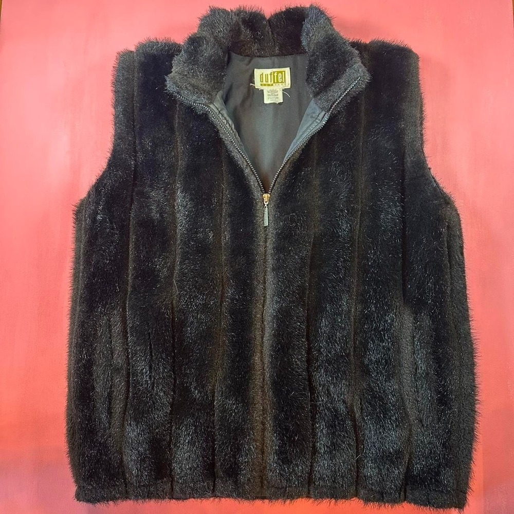 Vintage 90s faux fur vest black faux fur zip up 1990s vintage vest